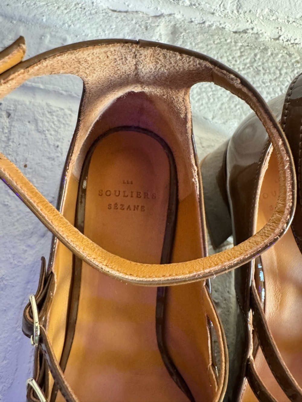 Sezane Brown Patent Triple-Strap Mary Jane Heels - Picture 2 of 3